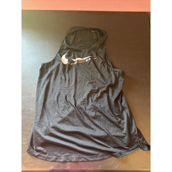 Nike Black/White Dri-Fit Girls Kids Youth Swoosh Logo Strap Athletic Tank Top M - Picture 1 of 4